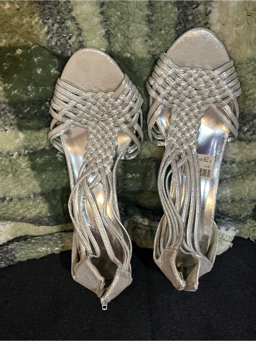Woven Strappy Silver Women's Dress Sandals